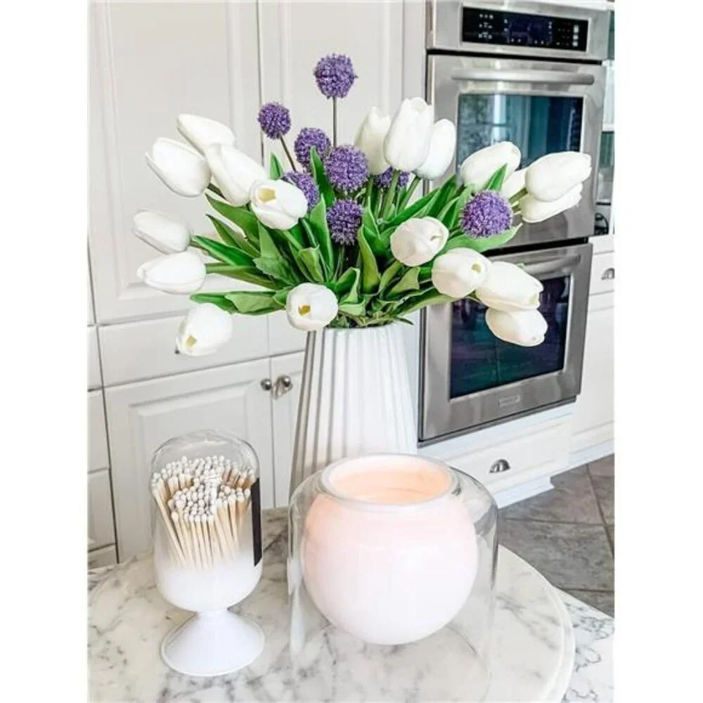 White Faux Tulip Flowers Real Touch Silk Bouquet Spring Home Decor 18 Stems